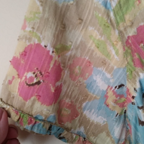 IB Diffusion Floral Ruffle Swiss Dot Button Down Top L Pink Mauve Blue - Picture 9 of 16